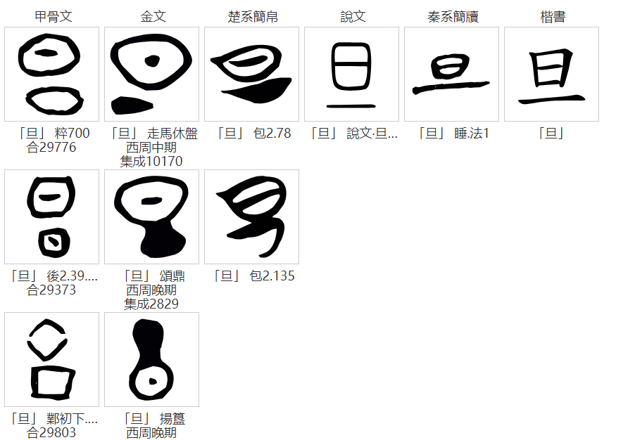 看看"旦"的字源演变:旦,甲骨文的字形象太阳从地面刚刚升起的样子.