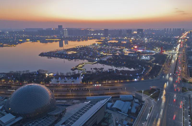商丘日月湖落日余晖美如画