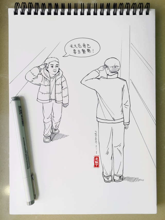 挑战365天正能量速写画第032期警察不规范的敬礼获点赞