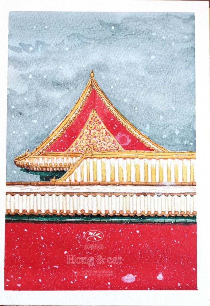 水彩|跟着红喵画故宫之六 - 故宫图画手绘 - 实验室设备网