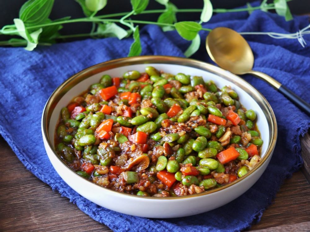 毛豆炒肉末鮮香入味爽辣可口這個是真的好吃