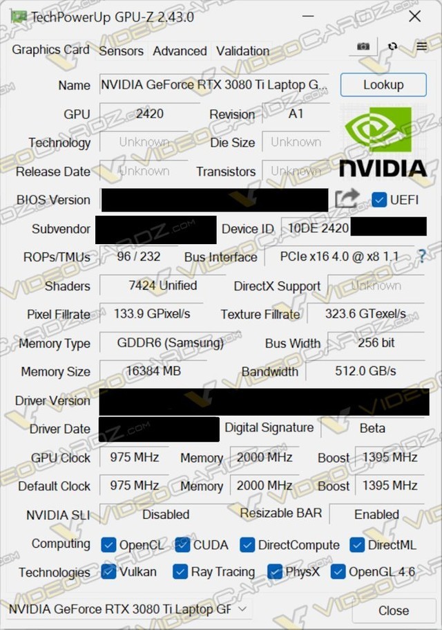 移动端rtx 3080ti规格曝光:7424个cuda核心 16gb显存