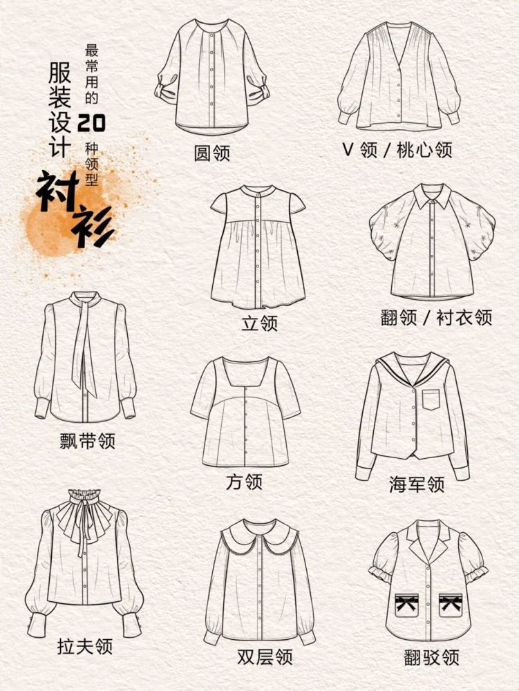 服装最常见的基础款式平面款式图线稿