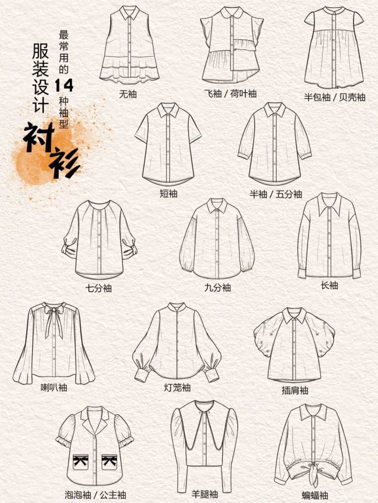 服装最常见的基础款式平面款式图线稿