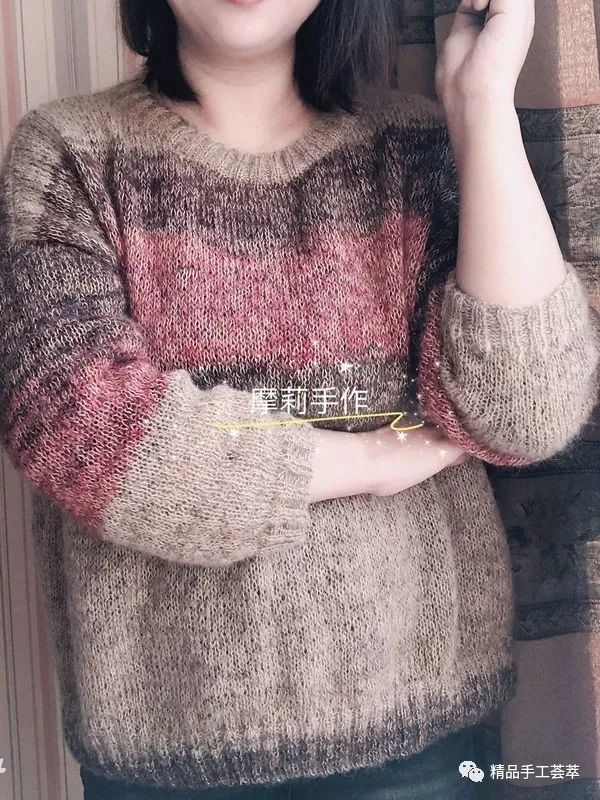 段染马海毛线编织的简单大方的美衣教程
