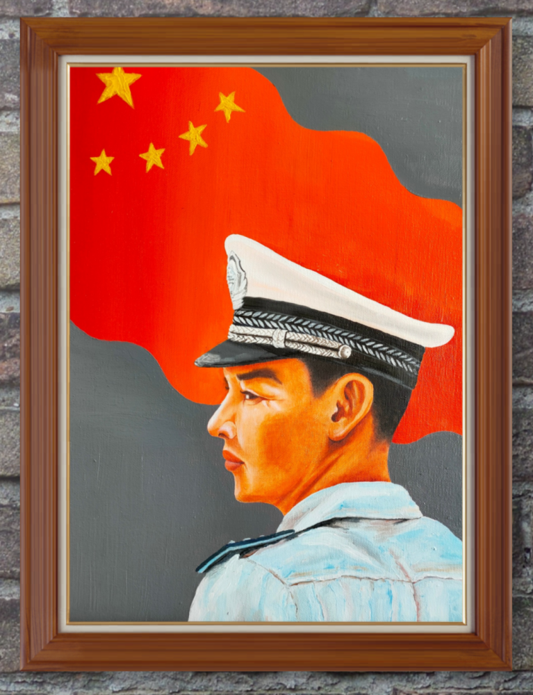 交警· 2021年·布面油画· 40×30㎝·次旺仁增警花 · 2021年·布面