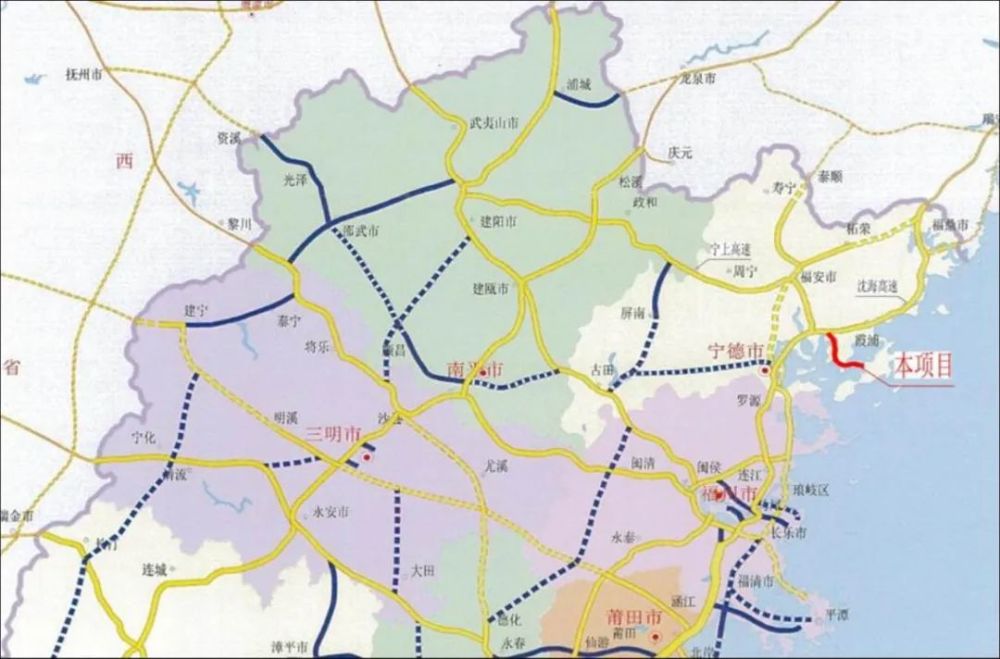 (宁上高速福建段)宁上高速起于霞浦县下浒镇赤壁岔村,跨东吾洋后经溪