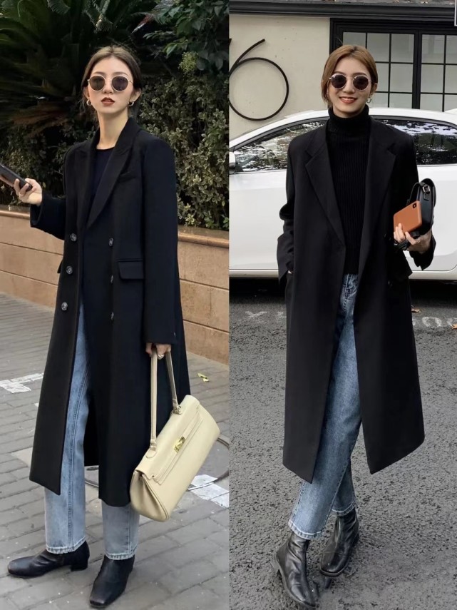 黑色大衣太沉闷那是你不会穿秋冬季节这样穿时髦显瘦