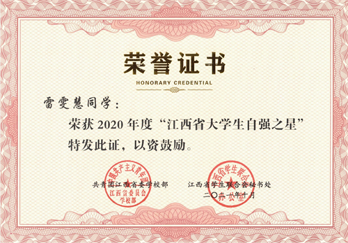 喜报学院学子获评2020年度江西省大学生自强之星