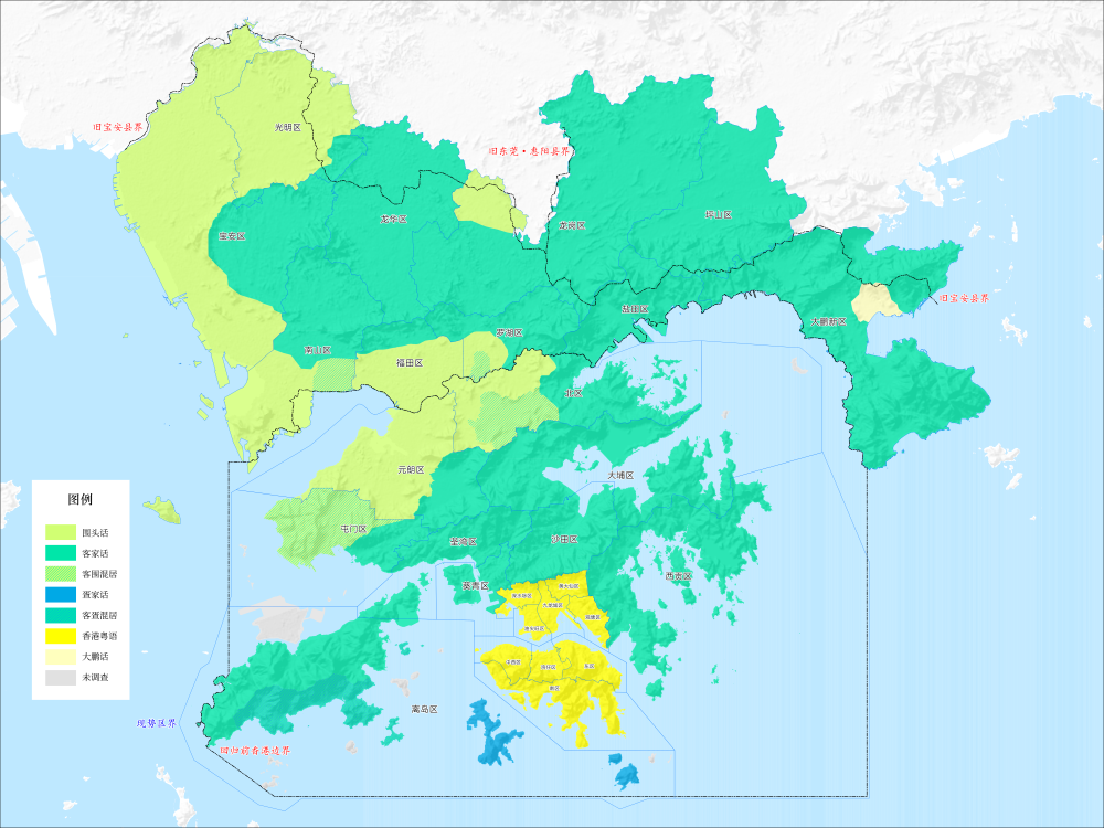 深圳香港客粤方言分布面积测算