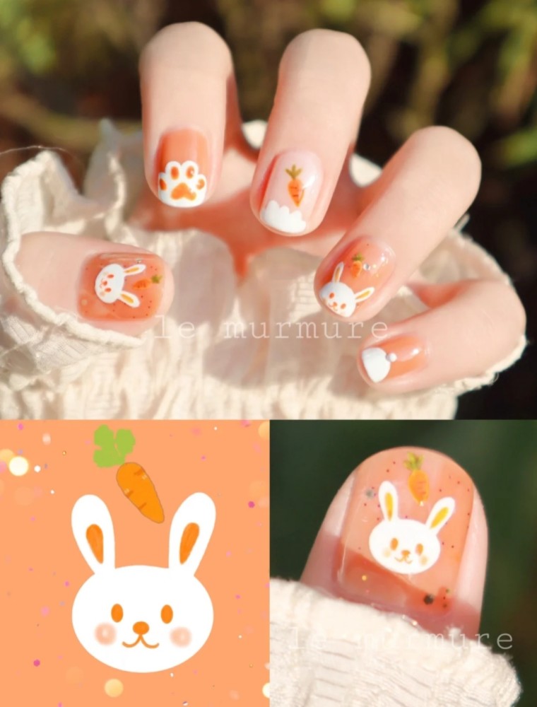 软萌治愈系|可爱小奶兔·童趣手绘美甲插图3