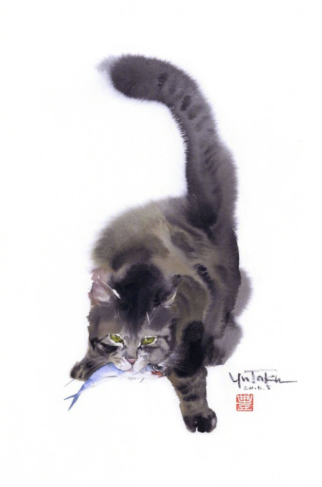 动物绘水彩猫咪画师yutakamurakami