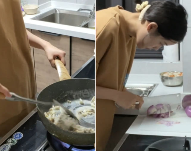 欧阳娜娜买菜做饭招待客人炒菜仅放一点油锅底焦黑一片太真实
