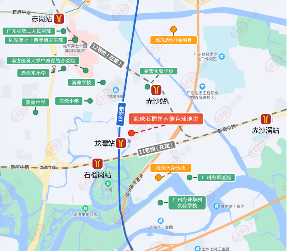 地塊位於海珠區中部,新滘中路北側,石榴崗南側,龍潭東環街東側,靠近