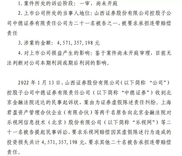 2000名乐视网投资者索赔45亿,中德证券等21名被告会埋单吗?