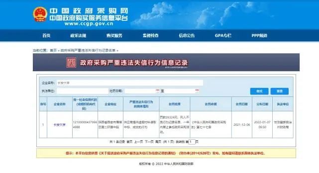 双一流高校被列入政府采购严重违法失信名单罚款26万