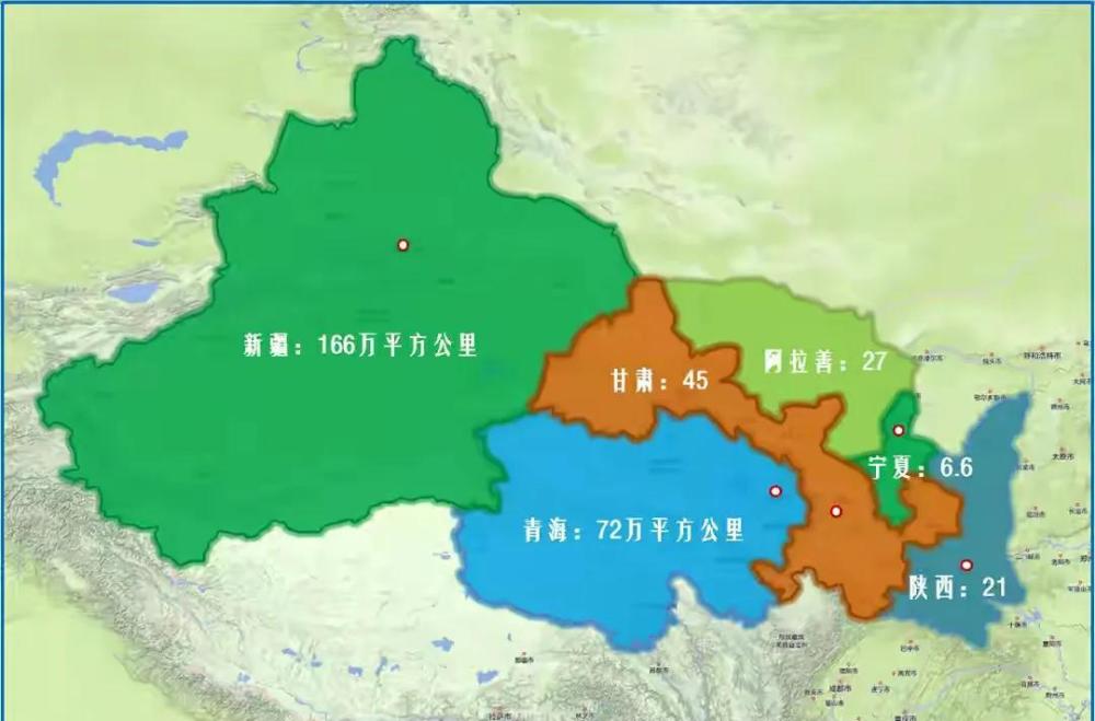 三大区域面积及人口陕西,21万平方公里,人口3953万甘青宁,151万平方