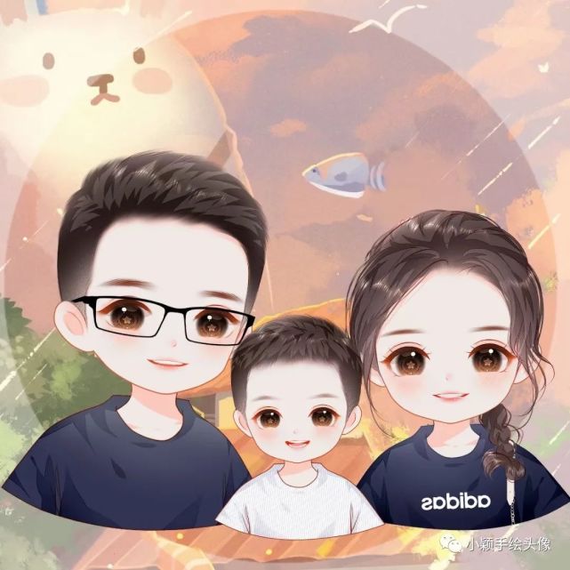 一家三口新年喜庆头像,精致漫画风家庭头像,幸福满满迎新年