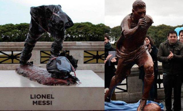 梅西立过,但由于梅西的表现不佳加上退队,雕像遭到多次破坏并推倒