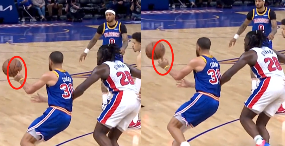 库里受伤一幕!斯图尔特紧跟不舍 食指正戳篮球 表情痛苦不断甩手