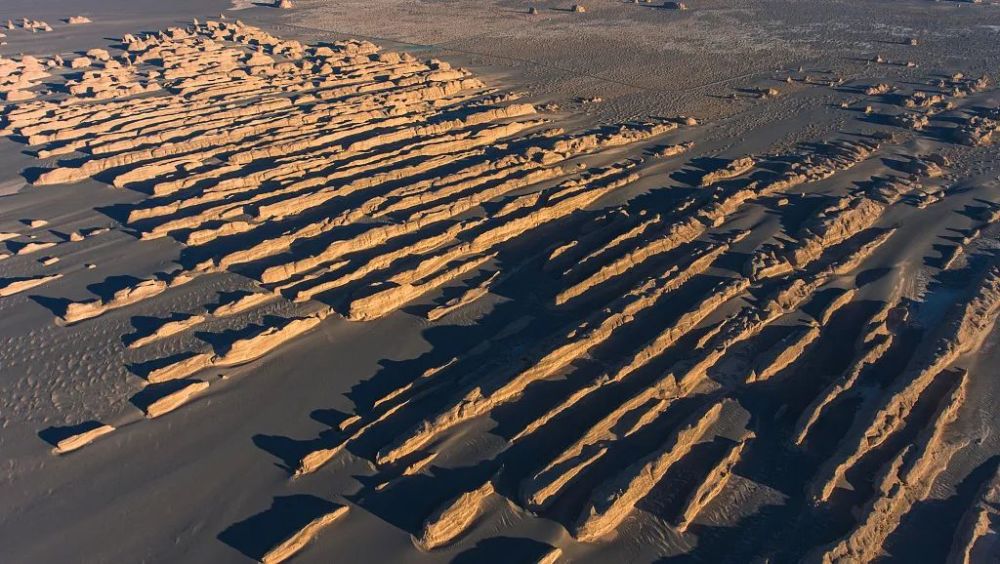 相间排列的风蚀土墩和风蚀凹地(沟槽)地貌组合(▲广西八角寨国家地