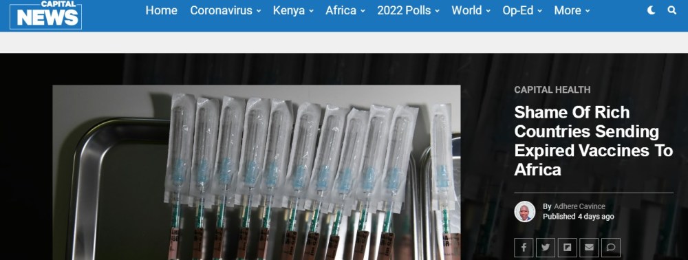 肯尼亚学者：发达国家把过期疫苗送给非洲令人不齿