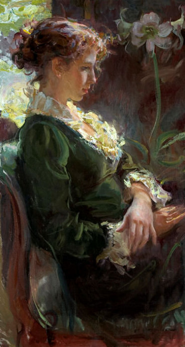 美国画家丹尼尔 典雅柔美的光影女子油画