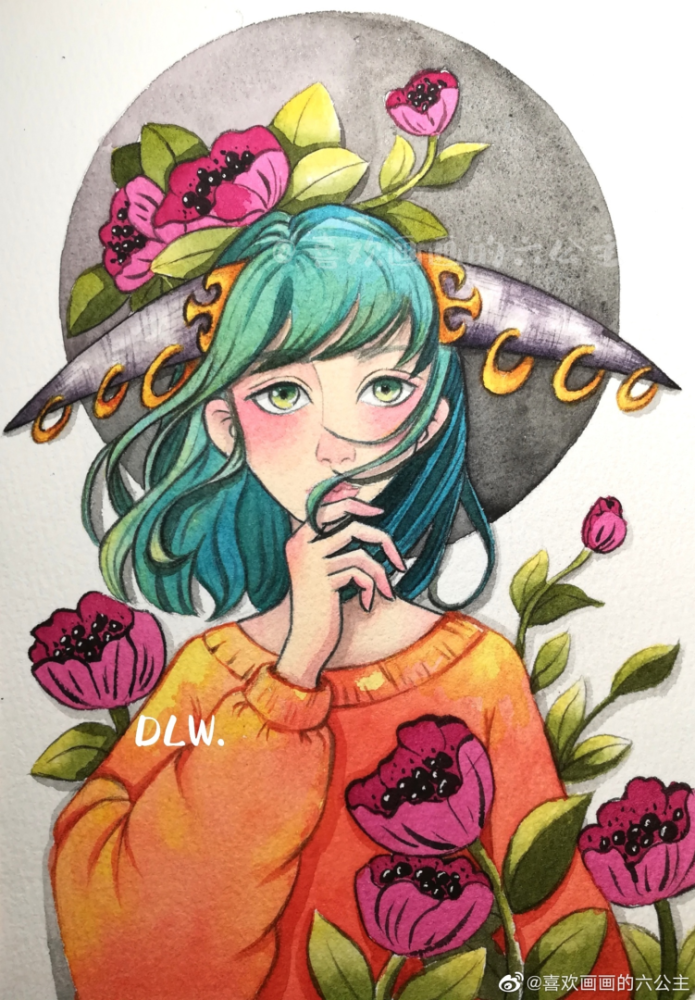 水彩插画可爱的精灵女孩作者喜欢画画的六公主