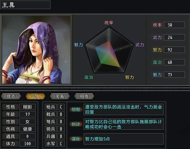 原版三国志11游戏并没有赵昂,王异也只有怒发技能,不得不说挺遗憾的