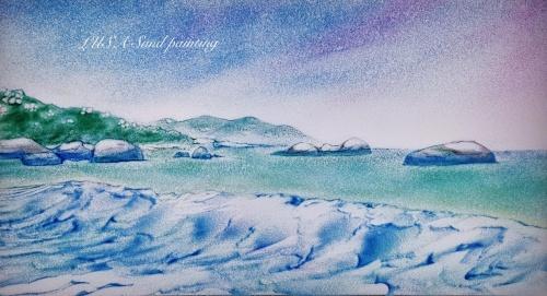 国际沙画艺术家露莎为家乡创作绿水青山印象台山彩沙艺术作品