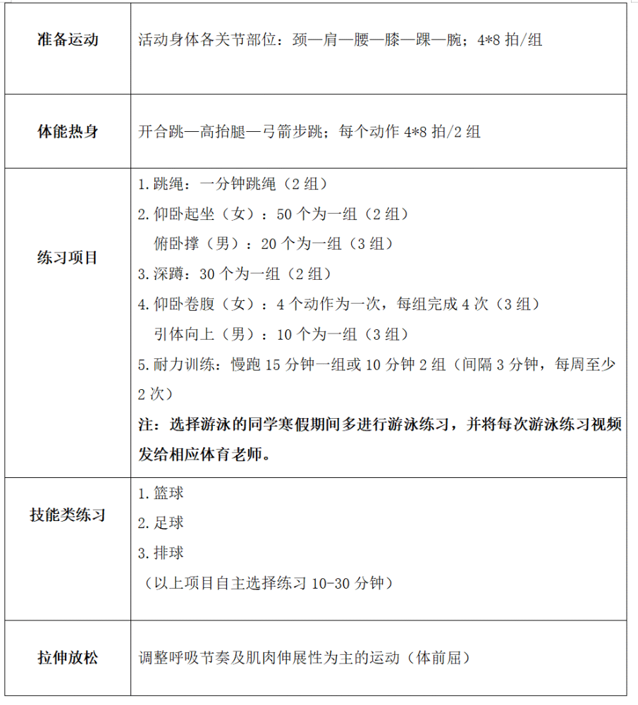 奔跑吧少年闪耀吧青春丨实验学校初中部寒假体育作业来啦