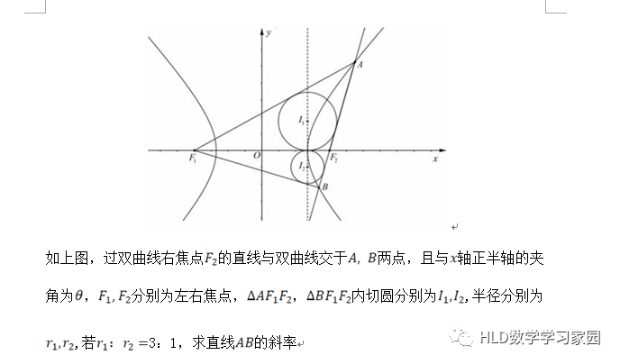 马颜颜双曲线焦点三角形内切圆问题解题研究