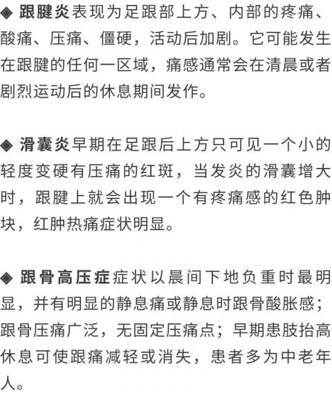 跟腱炎/跟骨滑囊炎足跟上方痛足底筋膜炎/脂肪垫炎脚跟痛在日常生活中