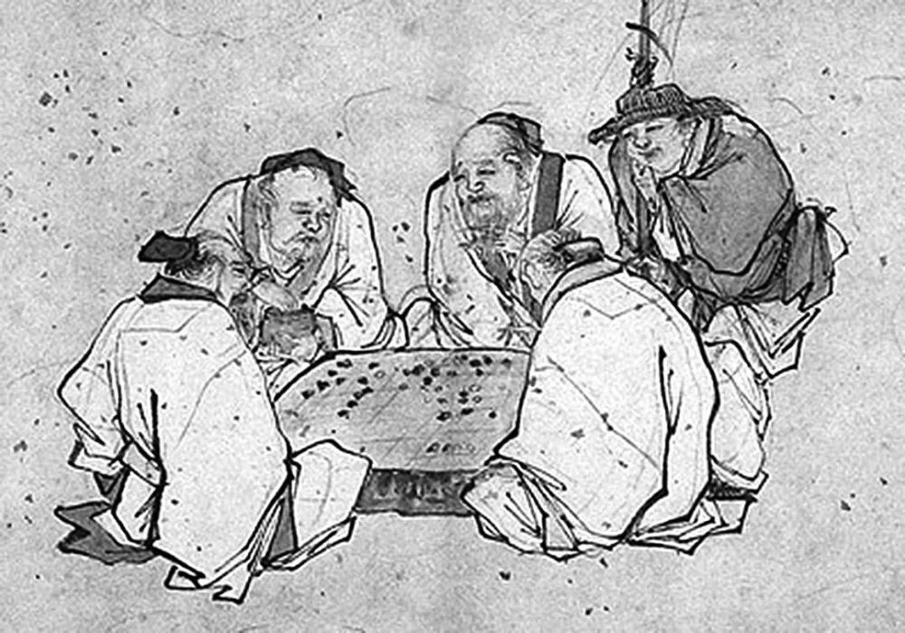 商山四皓弈棋圖吉備大臣與大唐圍棋名人對局圖上篇