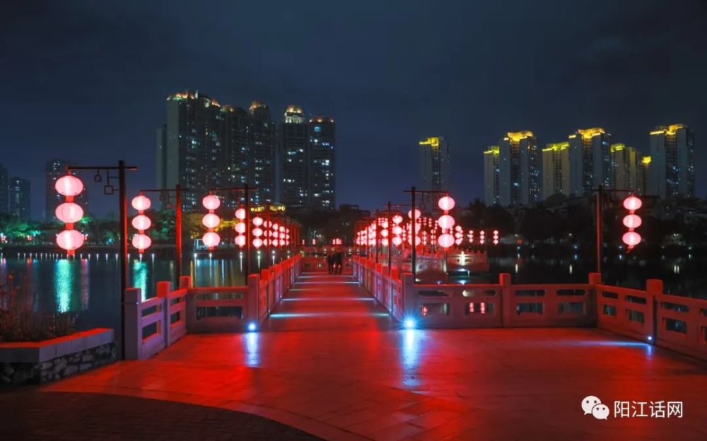 阳江市鸳鸯湖公园夜景惊艳梦幻浓浓年味