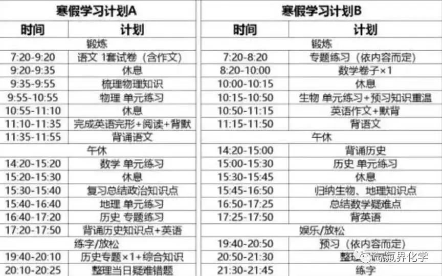 寒假作息示例2:网传衡中学霸寒假学习计划表寒假作息示例1:学霸"狠强"