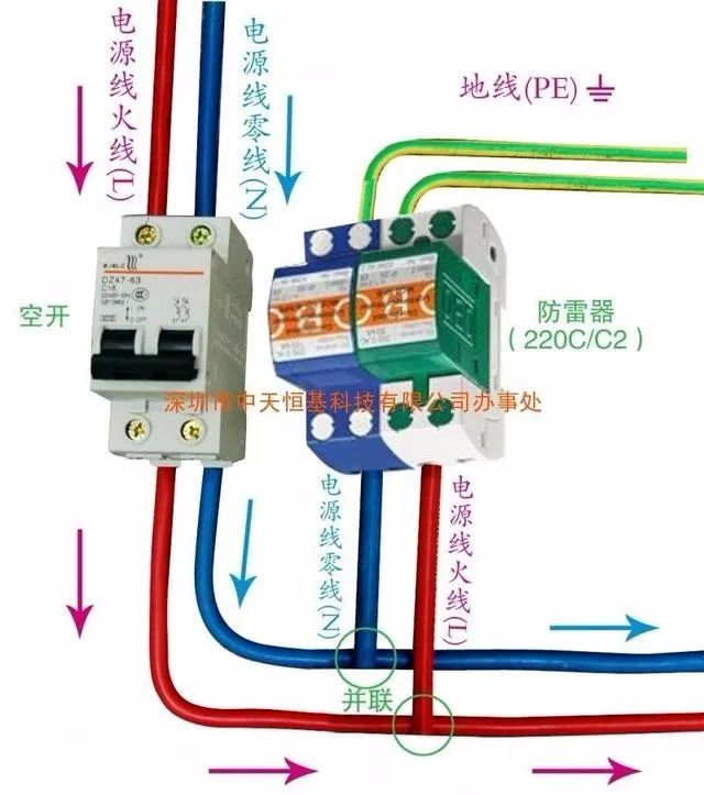 上圖為電源處的接線方式,中心點出的n線(零線)是接地的,這也是為