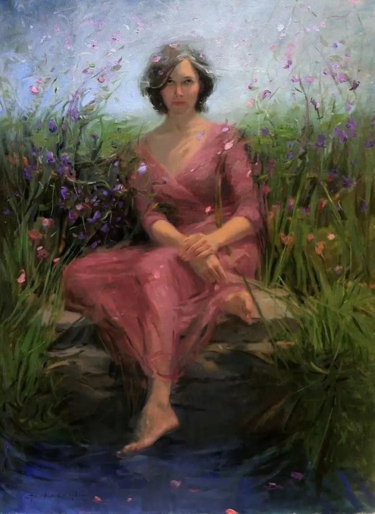 朦胧系的女性主题油画画中不仅有故事还藏着光