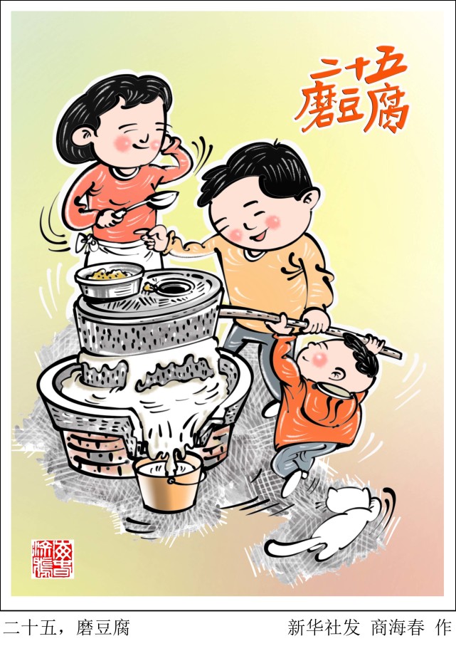 (图表·漫画)【春节·年俗】二十五,磨豆腐