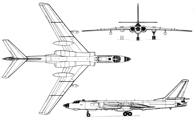 轟-6轟炸機 三視圖1970年,西飛提出轟-8的過渡方案——轟-6i,以轟-6為