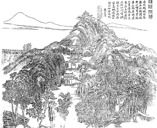 寺距城里余,据石头城,下临大江,南直牛头山,气象甚雄.然坏于兵火.