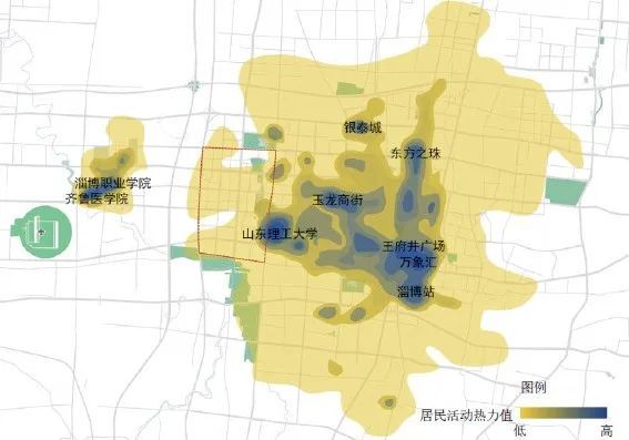 圖1),目前張店區的人口主要集中在caz 東側的王府井廣場商圈,萬象匯