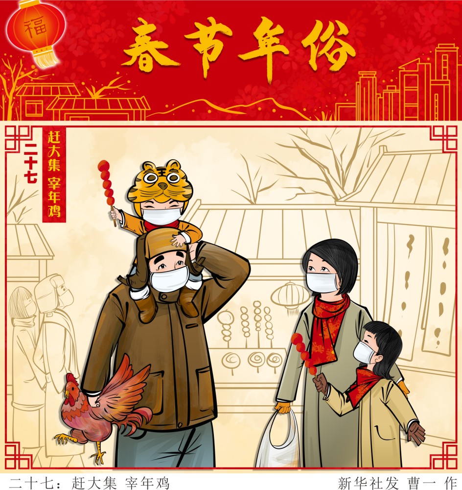 图表漫画春节年俗二十七赶大集宰年鸡