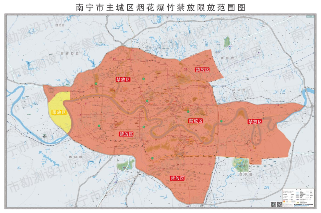 限制燃放煙花爆竹區為:南寧繞城高速,大學西路,鵬飛路,邕江北岸組成的