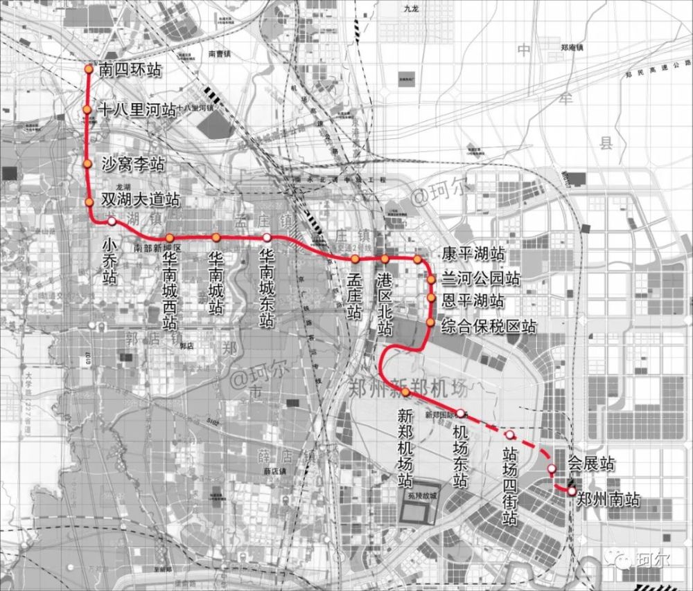 郑州地铁城郊线走向及站点示意图-珂尔依据相关信息绘制从开通运营