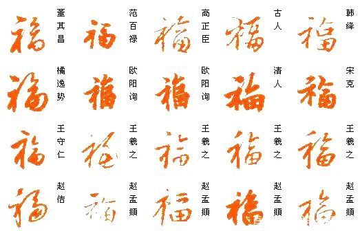 演变的五个阶段来看,甲骨文—大篆—小篆—隶书—楷书,福字就有五种