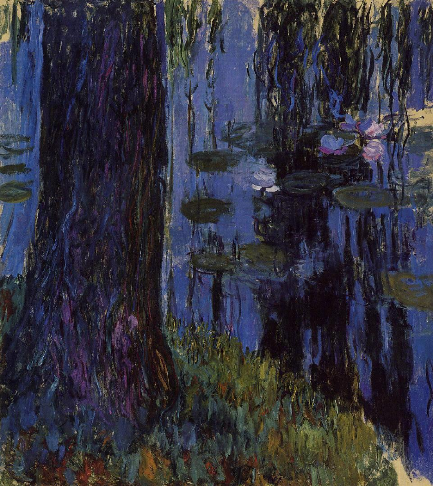 莫奈蓝色调油画风景