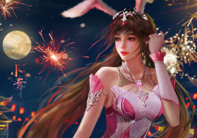 春节背景小舞的头发很长,梳成马尾时很好看.