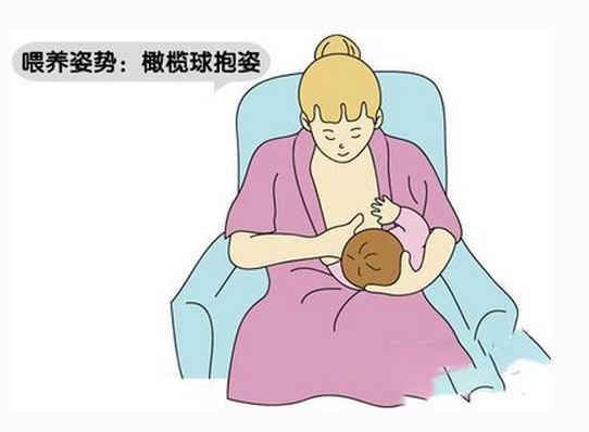 垫了一个垫子,将宝宝完全的放垫子上,像是运动员用胳膊夹着橄榄球一样