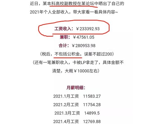 在此前一位本科高校副教授晒出的收入中,可以看出其工资收入有23万多